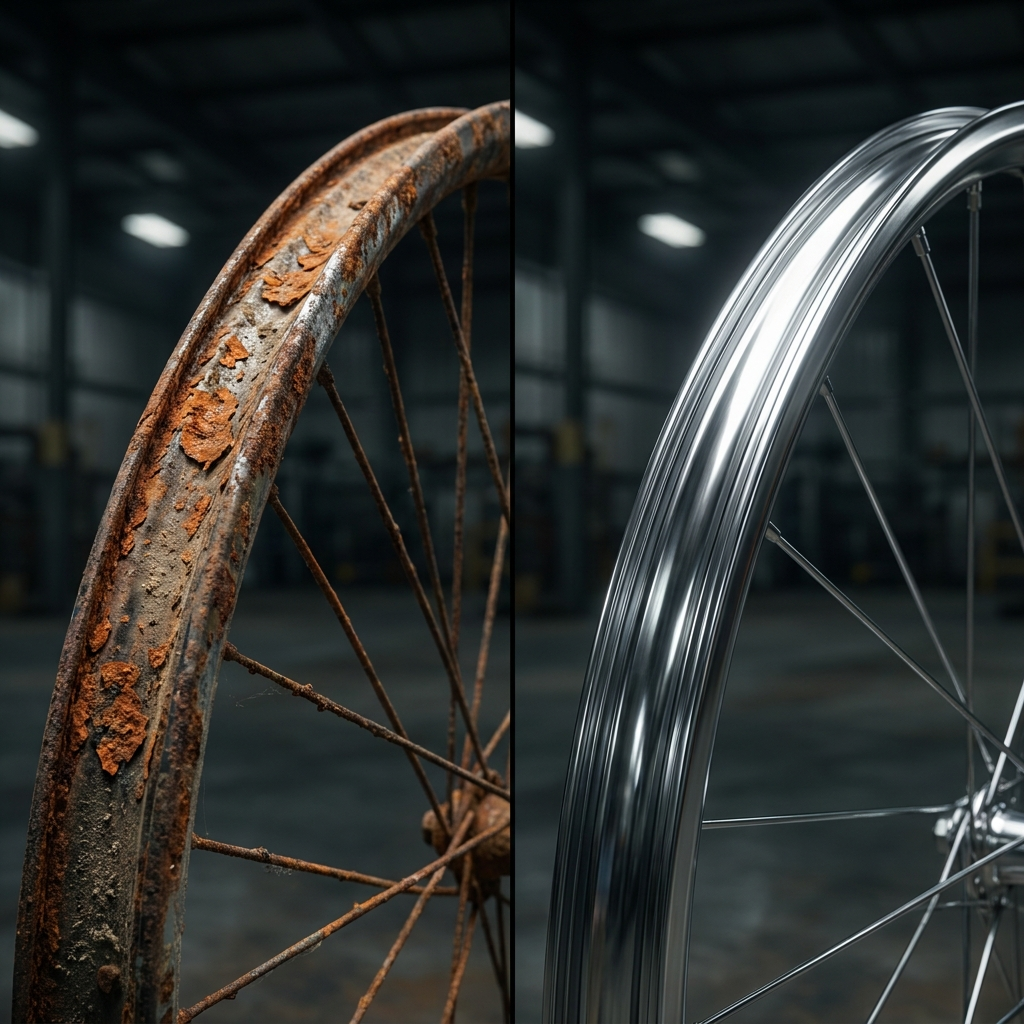 Rin de bicicleta antes y después del spray anti-óxido