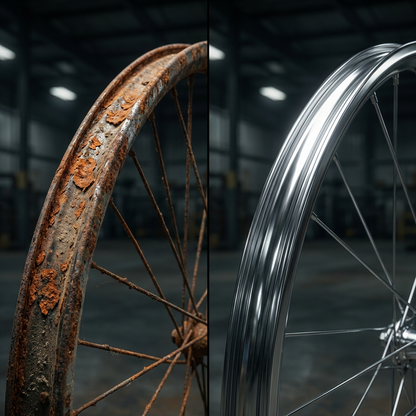 Rin de bicicleta antes y después del spray anti-óxido