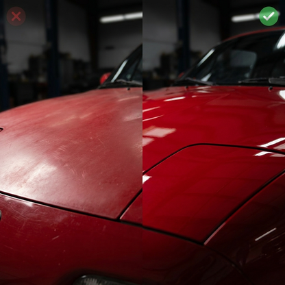 Capó rojo antes y después de Turbo Shine