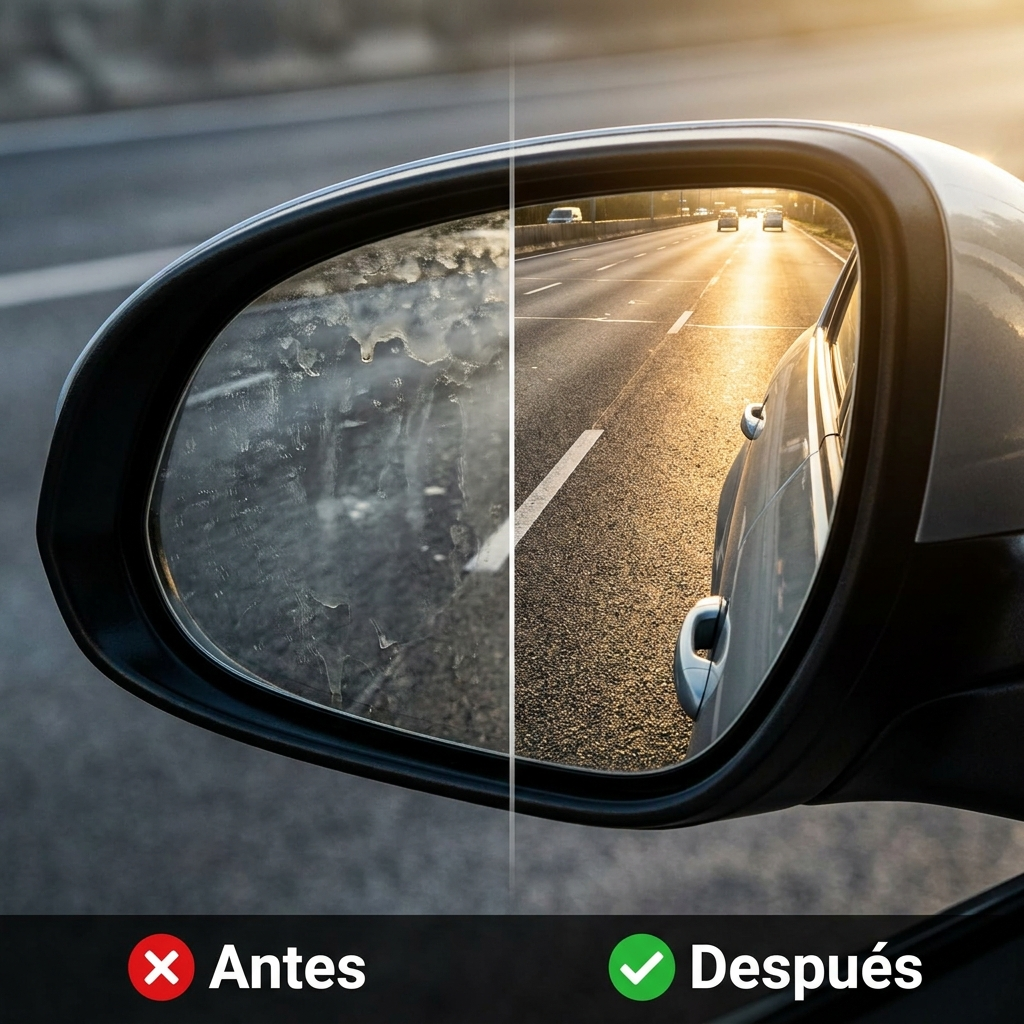 Espejo retrovisor antes y después de ClearDrive
