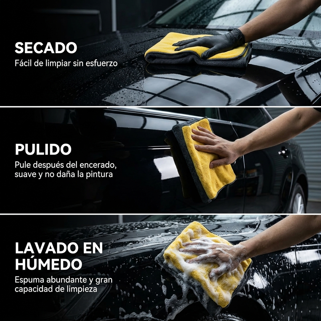 Secado, pulido y lavado en húmedo con la toalla microfibra
